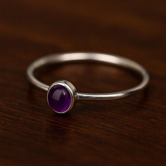 

Round Amethyst Ring, 925 Sterling Silver Purple Gemstone Jewelry for Women 5 серебряный