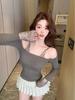 Women's Spicy French Sequin Patchwork Off-Shoulder Slim Fit Long Sleeve Top