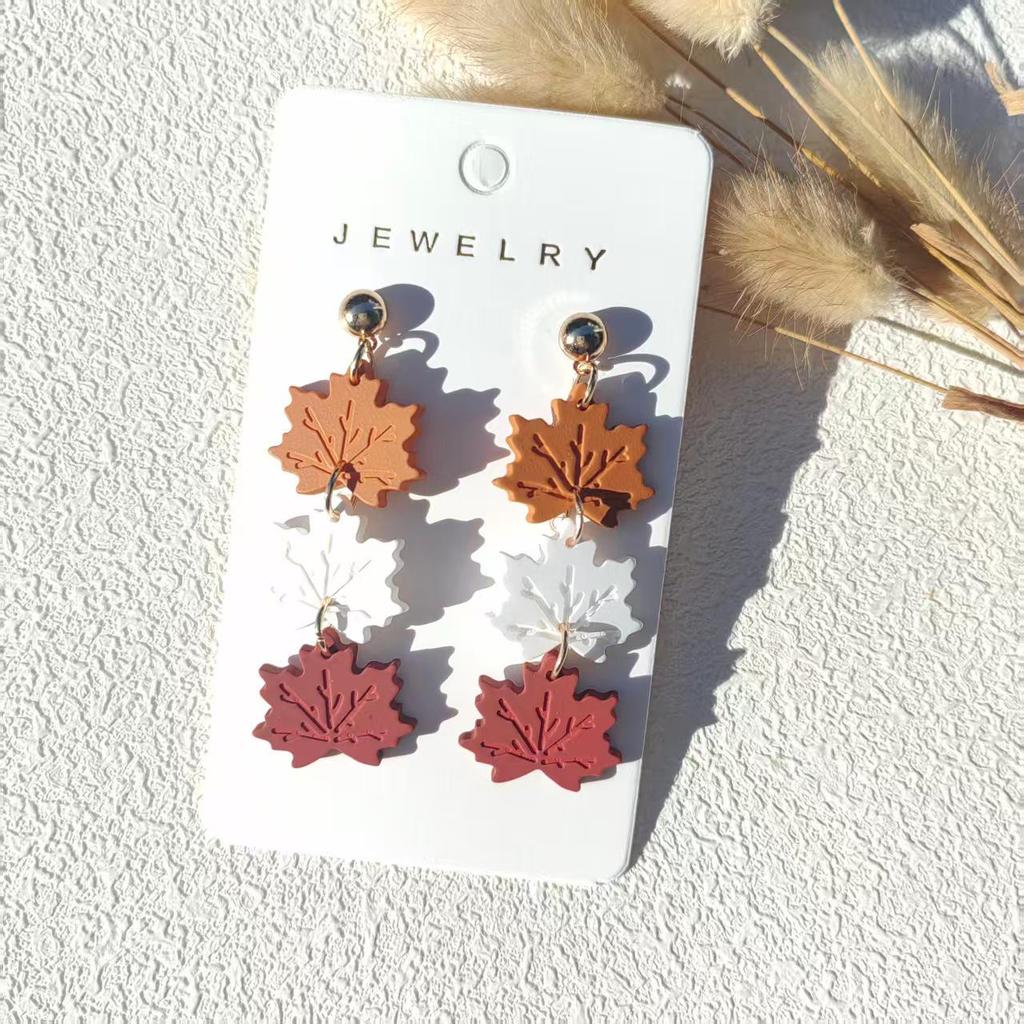 Maple Leaf Color Block Soft-Touch Halloween Spray Paint Earrings Set