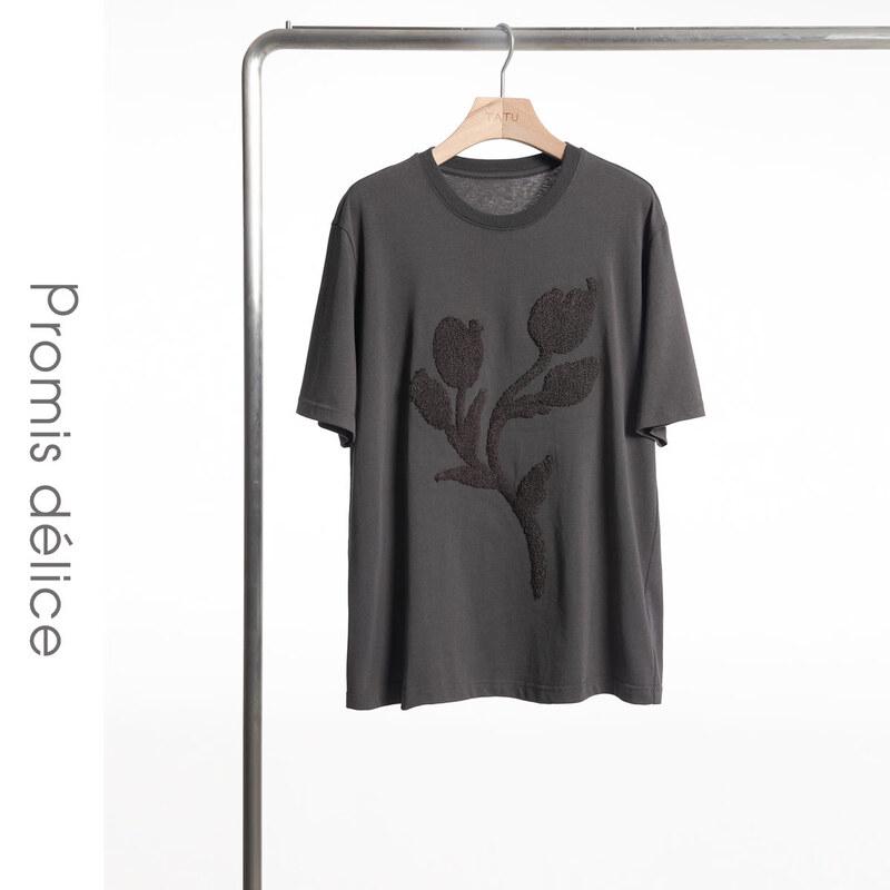 Women's 3D Flocked Floral Short Sleeve T-Shirt
