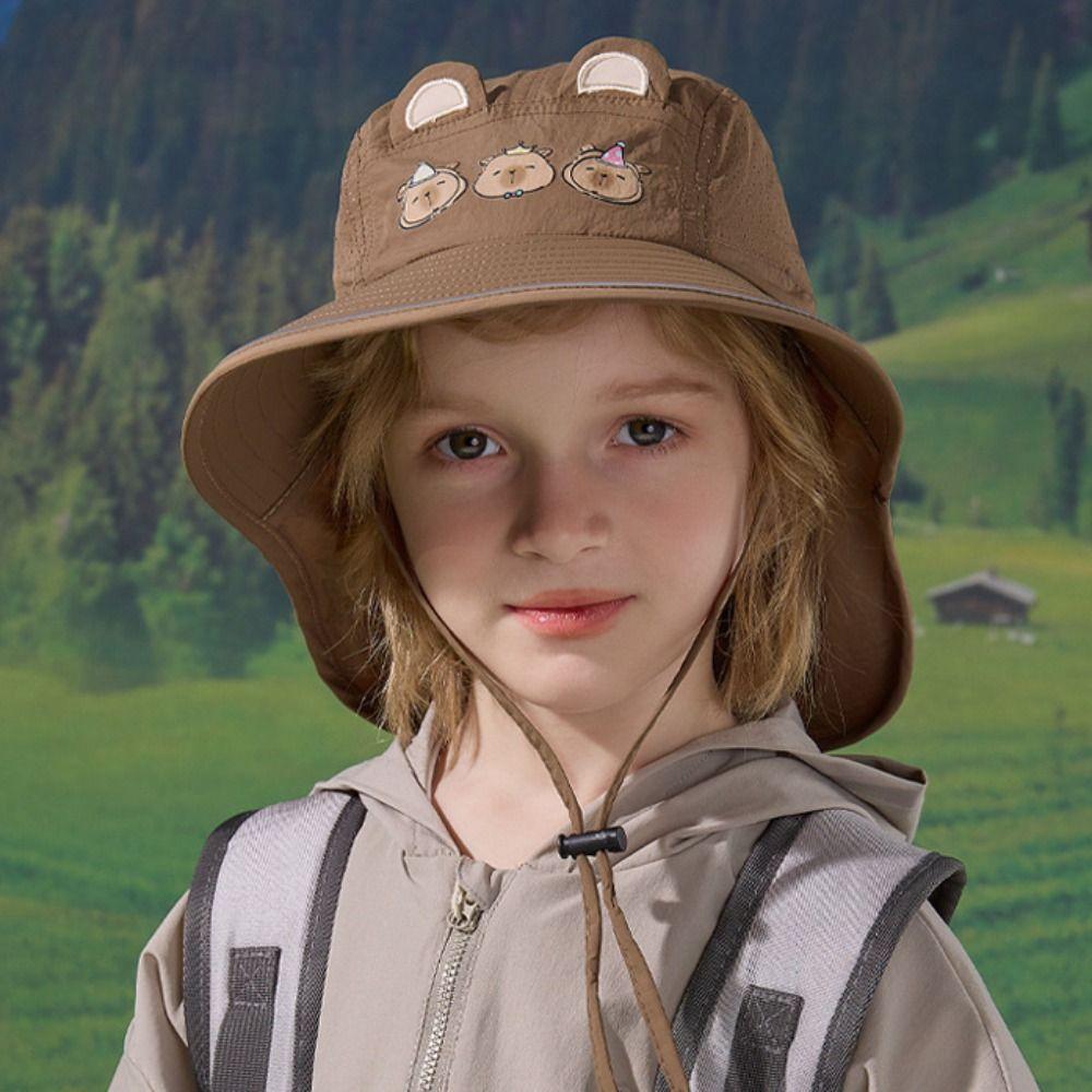Windproof Rope Kids Shawl Sun Hat Breathable Baby Sun Protection Hat Capybara Fisherman Hat  Spring