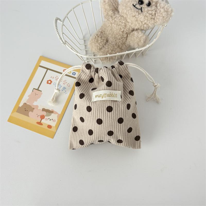 Corduroy Drawstring Bag Mini Cute Drawstring Makeup Bag Printed Small Handbag Portable Large Travel Organizers Dustproof Bag