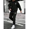 Mens Winter Hooded Sweatshirt Pants Set Animal Paw Print Sportswear Casual Streetwear Outfit
