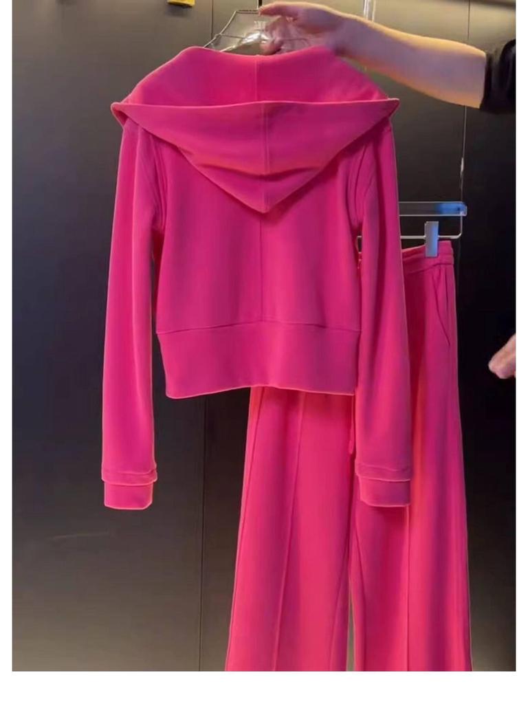 Korean Style Age-Reducing Casual Two-Piece Set: Hooded Sweatshirt & Wide-Leg Pants for Autumn/Winter 2025