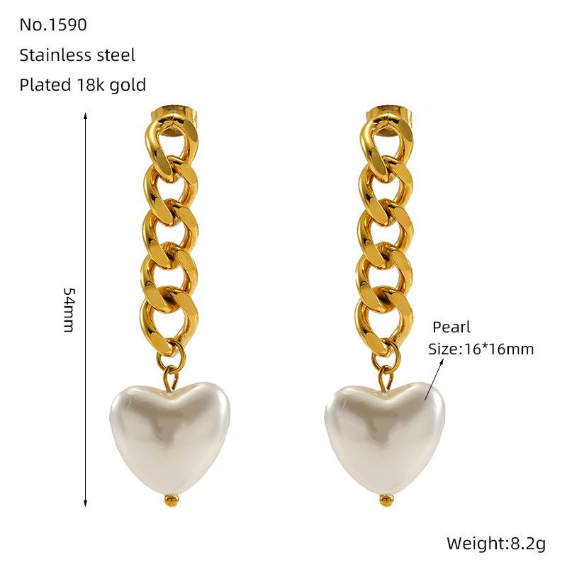 

New stainless steel plated 18K gold titanium steel personalized chain heart-shaped fashion simple earrings women золотой