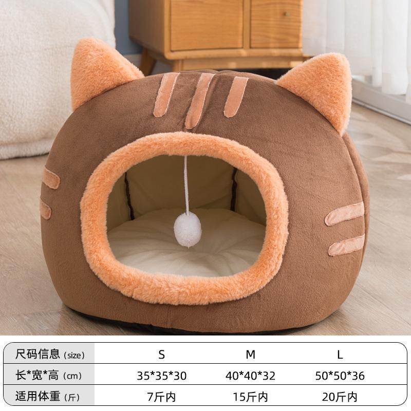 New Autumn and Winter Cat Shape Internet Celebrity Cat Litter Kennel Warm Semi-closed Pet Supplies Cat House Cat Pad