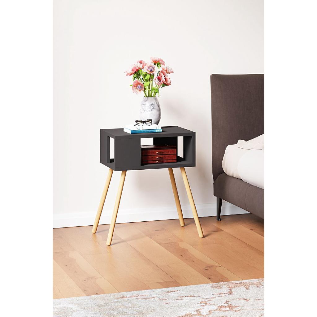 Wooden Leg Nightstand With Decorative Shelves - Atlantic Pine