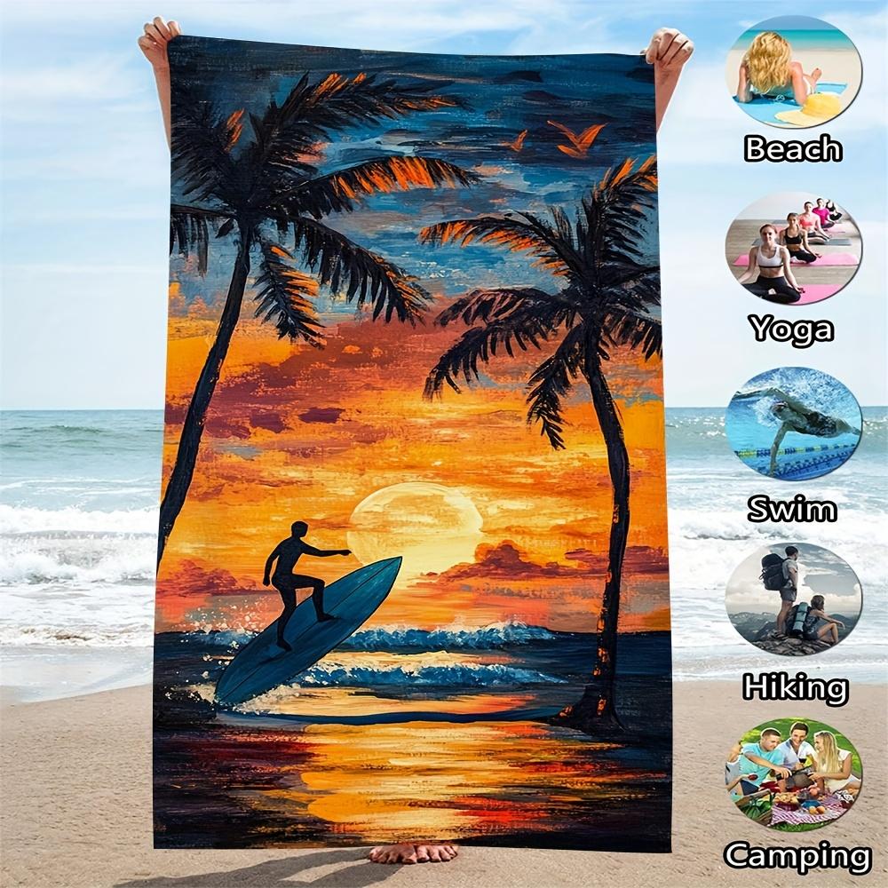 Textilien 1Pc Tropical Breeze Oversized Beach Towel -Soft Quick-Absorbing Microfiber Polyester,Vibrant Sunset Beach Scene Print With Palm