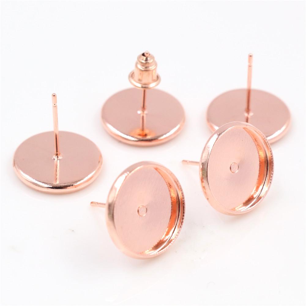 12mm 10mm 8mm 50pcs/Lot Brass Copper Material Earring Studs(with Ear Plug) Earrings Base,Fit 8-12mm Glass Cabochons