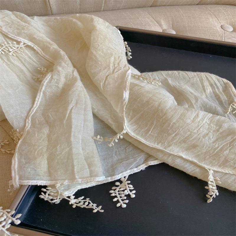 Solid color small leaf spike literary small fresh cotton and linen scarf women's fashion versatile long shawl thin neck scarf