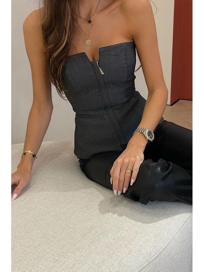 2024 European & American One-Shoulder Slim-Fit Top – Spring/Summer Fashion with Multi-Color Zipper