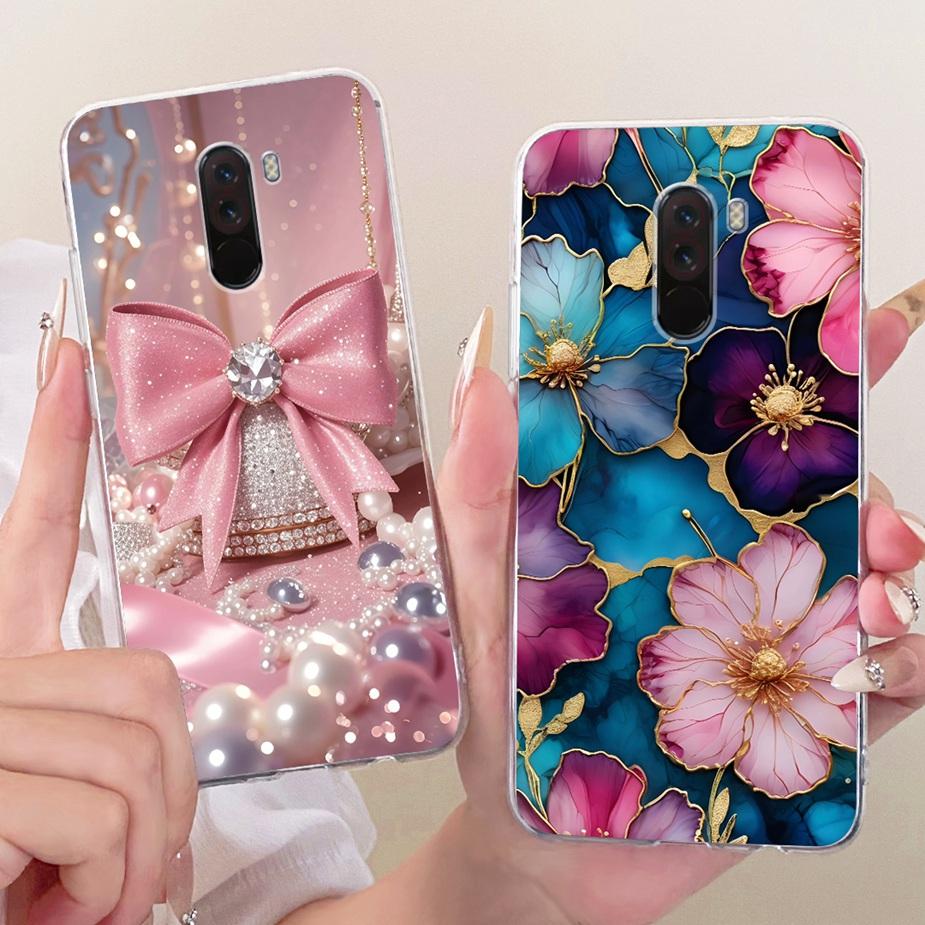 Para Xiaomi Pocophone F1 Funda Lujo Lazo Flores Pintadas Cubierta 6.18'' Suave TPU Funda para Teléfono Para Xiaomi Poco F1 PocoF1 Fundas Bumper