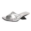 Fashion French High-heeled Niche Slippers for Women's Summer New All-match Outward Wear Square-toe Open-toe Cool Mop