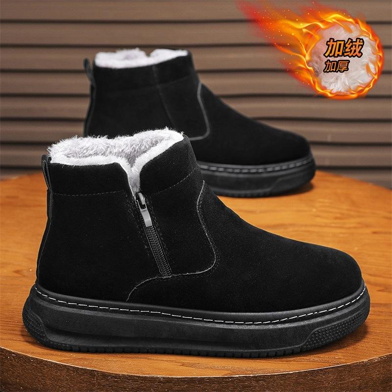 Snow boots winter velvet thickened warm non-slip side zipper fur integrated short boots cold-proof cotton shoes