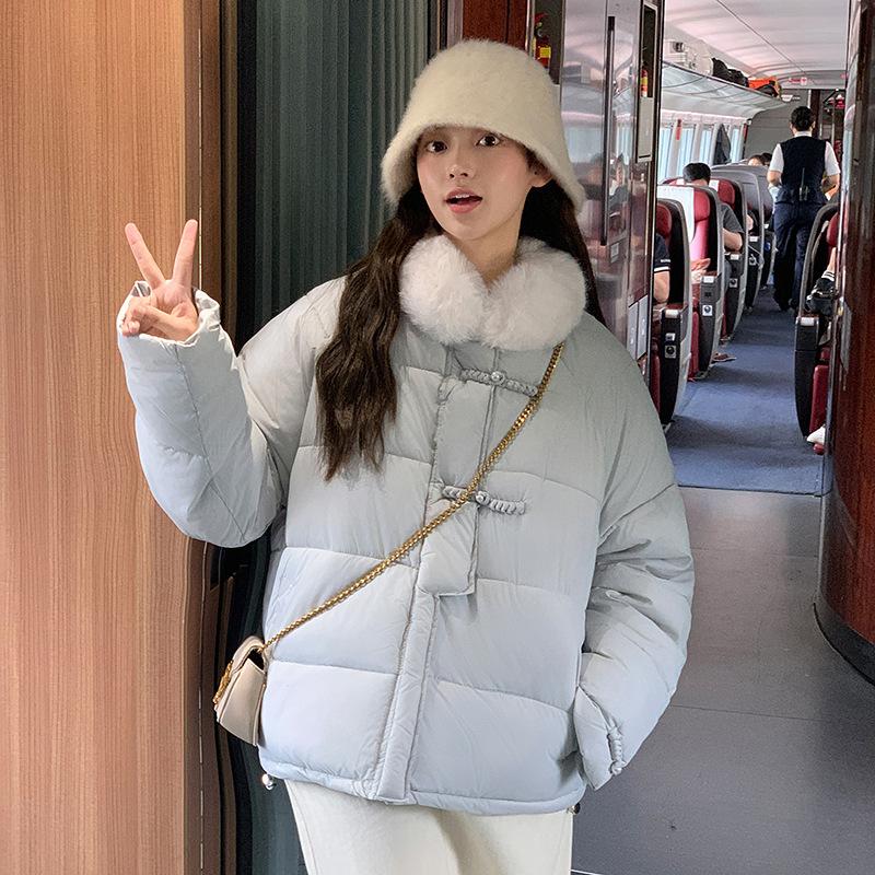 New thickened down cotton-padded clothes for women's winter small short fur collar jacket warm bread clothes