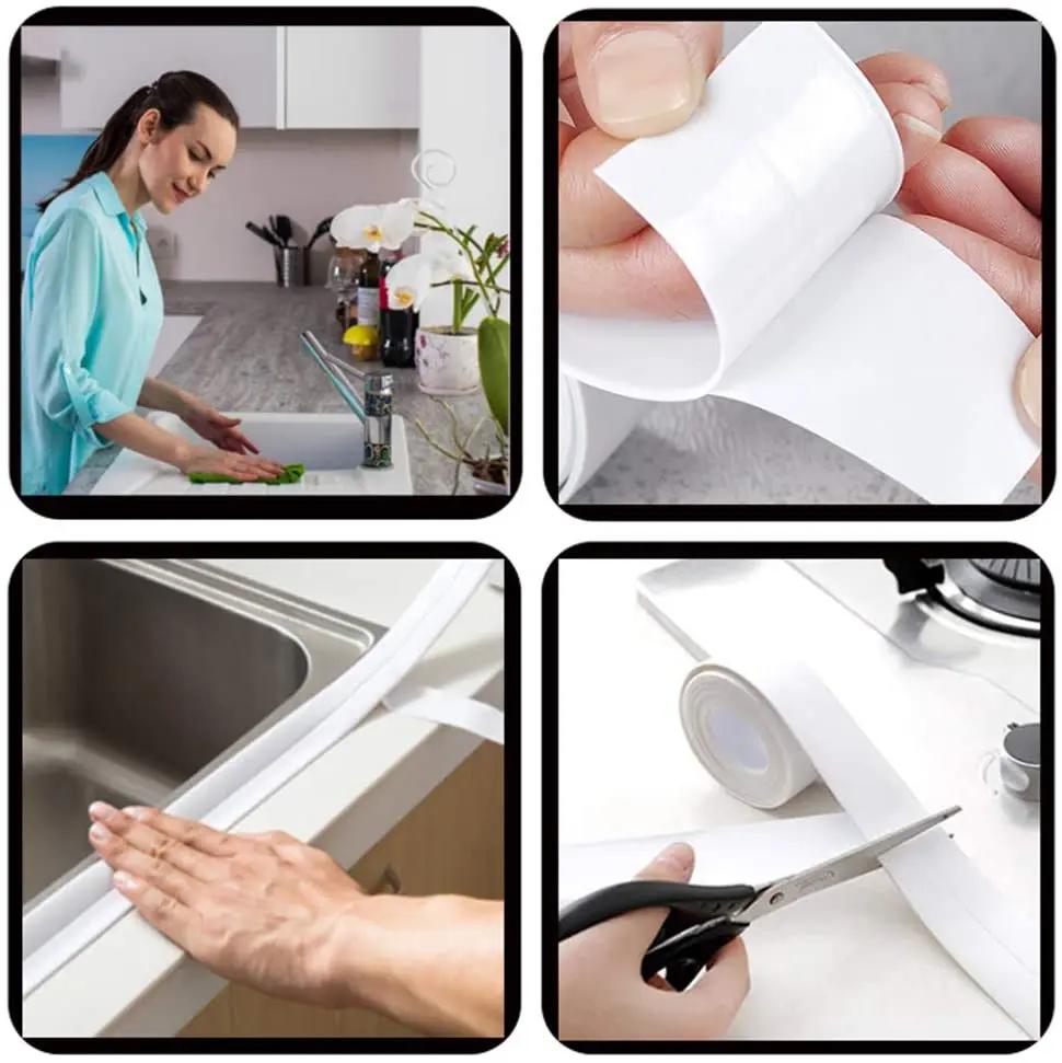 1 Roll of Waterproof White PVC Self-Adhesive Tape - Perfect for Bathroom, Sink & Kitchen - Super Strong Stickiness!