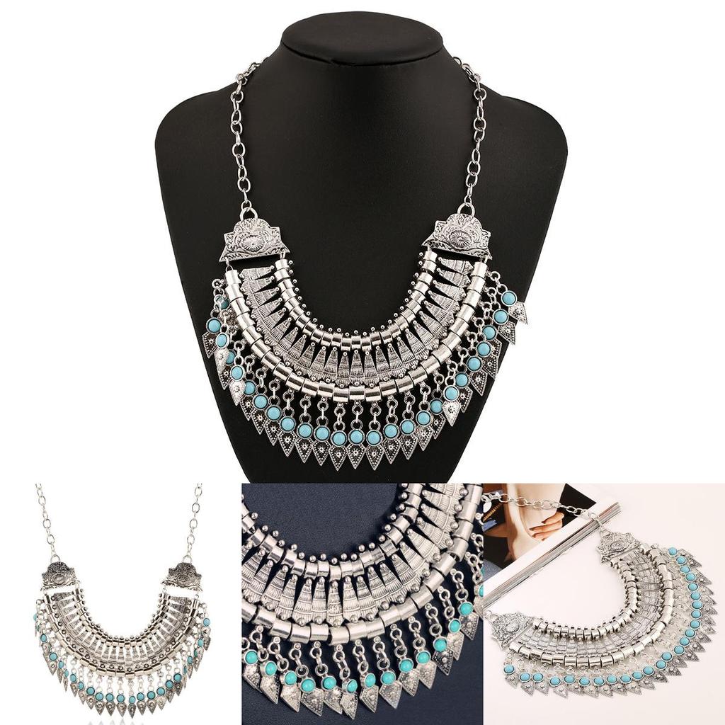 Ethnic Style Simulation Gemstone Decoration Tassel Design Women Necklace For Spring 2024