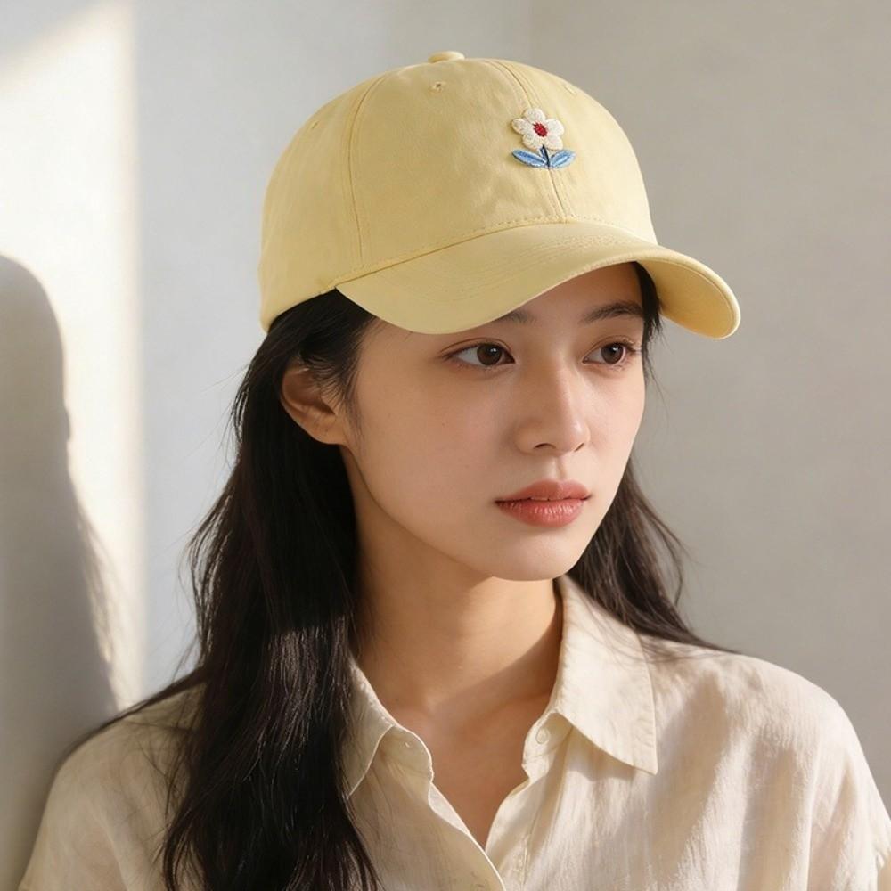 Korean Style Flower Baseball Cap Solid Color Sunshade Casquette Embroidered Peaked Hat  Outdoor