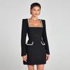 Mini rochie elegantă pentru femei, toamnă, albă, mărgele de unghii, guler pătrat, cu mânecă lungă, rochii pentru femei, rochii subțiri la modă 2024