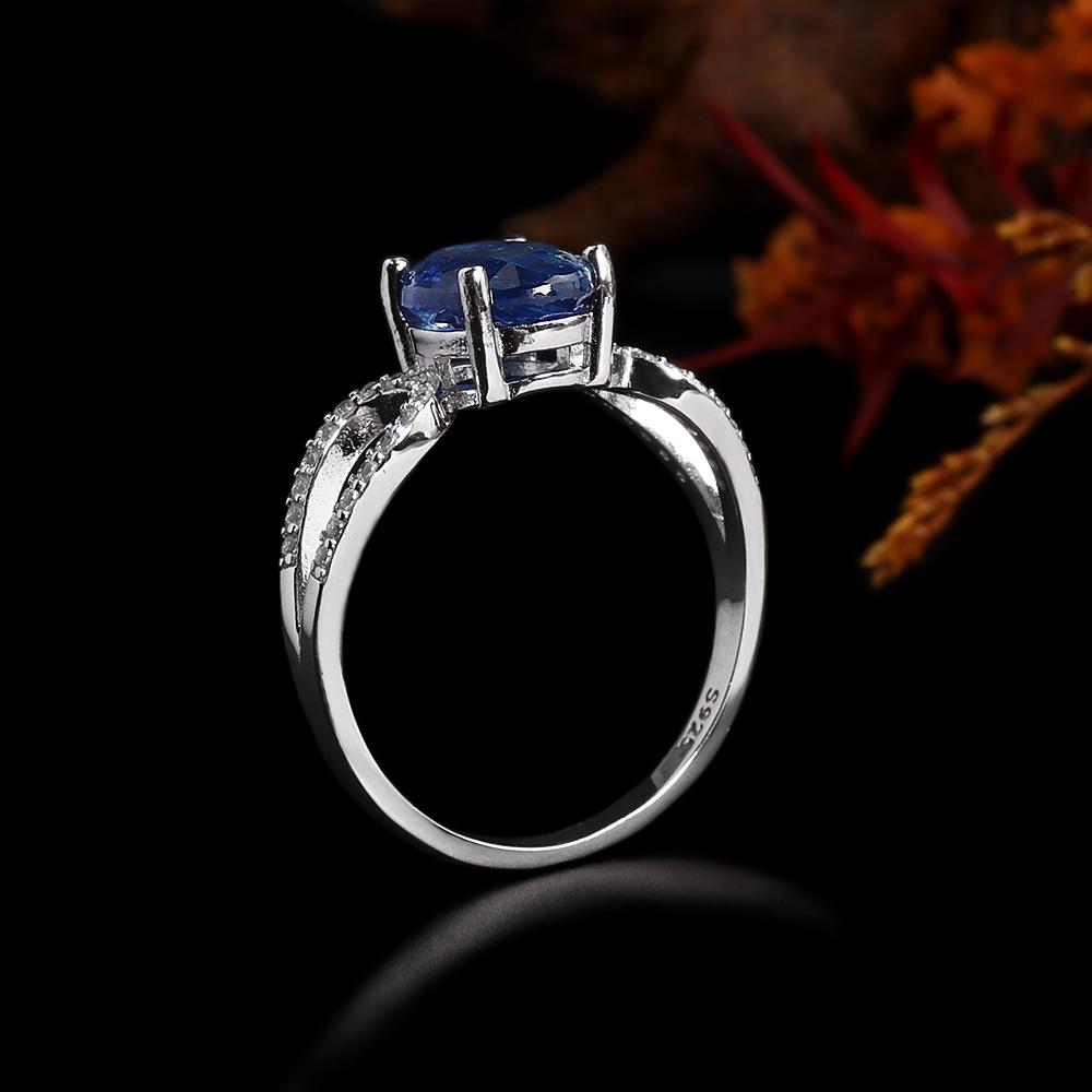 Inel Design Simplu Argint Sterling 925 Piatră prețioasă Cianit Albastru natural oval 7*9mm Bijuterii Fine pentru Femei Cadouri Nuntă și Banchet