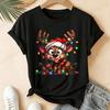 Women Cute Reindeer Christmas Lights Graphic T‑Shirt Funny Santa Hat Deer Printed Short Sleeve Tops Xmas Holiday Casual Tees