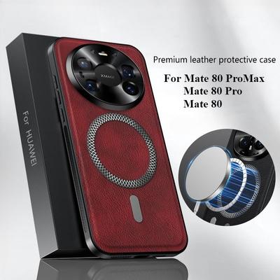 For Huawei Mate 80 Pro Max Magsafe PU Leather Wireless Charging Case For Mate 80Pro Max Magnetic Shockproof Phonr Cover Bumper