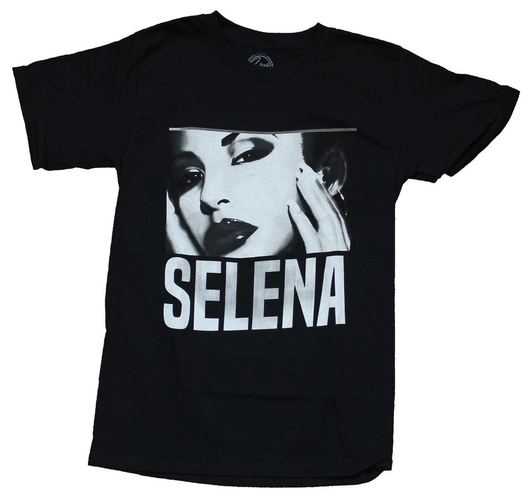 Selena Adult New T-Shirt - Boxed Face B & W Over Name