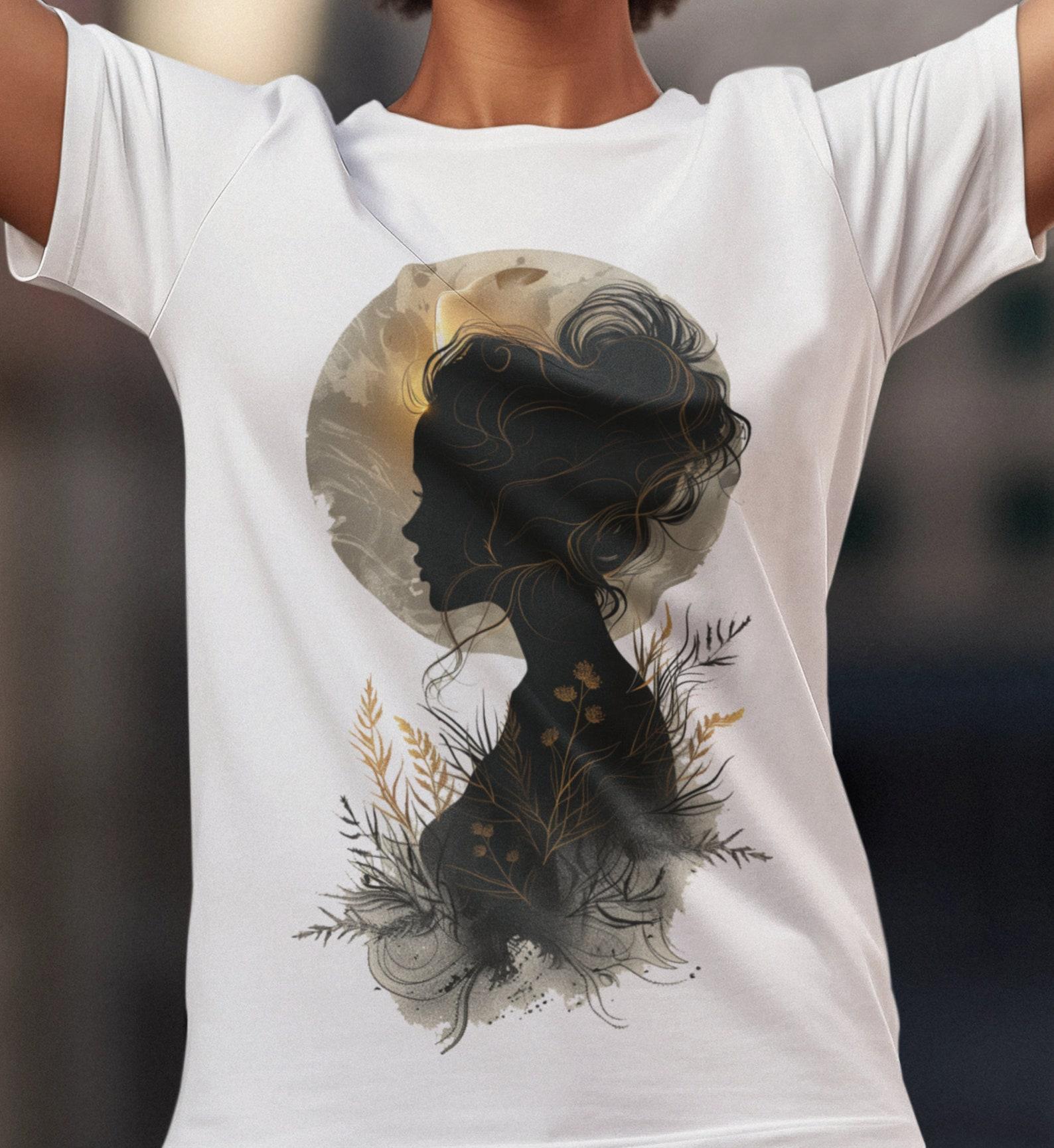 Virgo T-Shirt: Celestial Silhouette, Moon & Meadow Design S