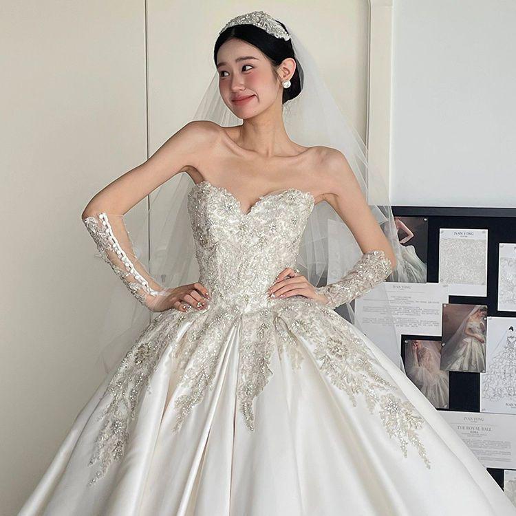 

Вінтажна весільна сукня в стилі принцеси 2025 зі шлейфом - Висококласна, маленьких та великих розмірів 3X Large