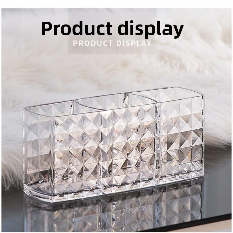 

Transparent Acrylic Cosmetic Brush Holder Lipstick Storage Rack with Diamond Pattern Brush barrel