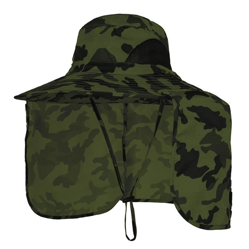 Detachable Men Fishing Cap with Shawl 10CM Large Brim Bucket Hat Outdoor Face Neck Protection Sun Hat Waterproof Anti-UV Panama