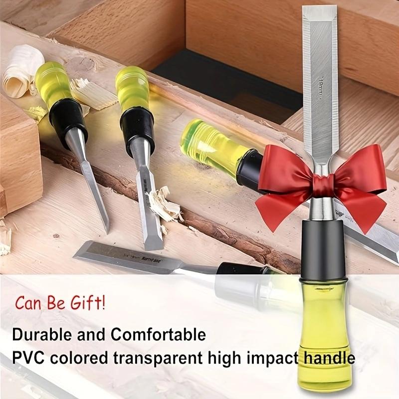 4 Pcs Wood Chisel Set for Woodworking, CR-V Steel Beveled Edge Blade, Durable PVC High Impact Handle Wood Chisel Hand Tool
