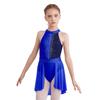 Kids Girls Sleeveless Shiny Rhinestone Decor Backless Leotard Dress for Lyrical Contemporary Dance