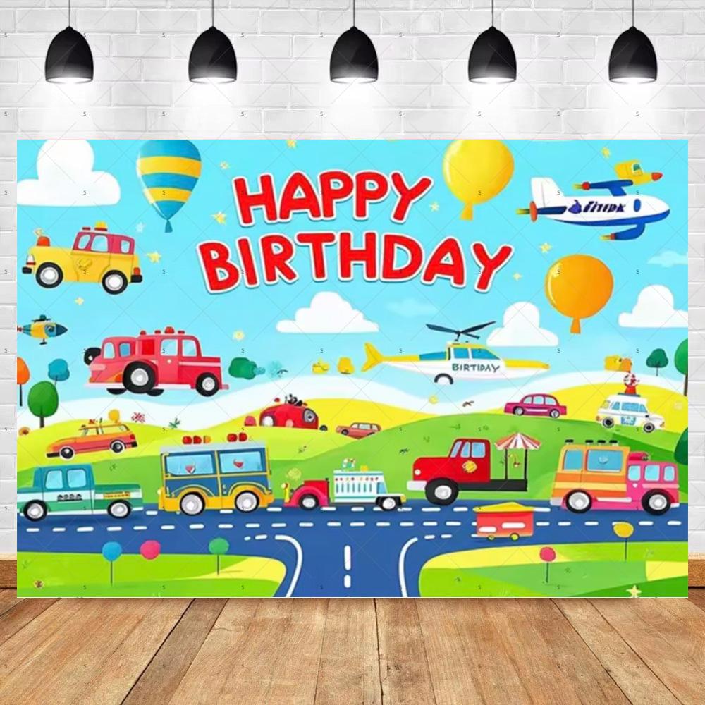 Cartoon Train Theme Birthday Party Decoration Number Balloons Cake Topper Transportation Vehicles Backdrop Banner Party Supplies