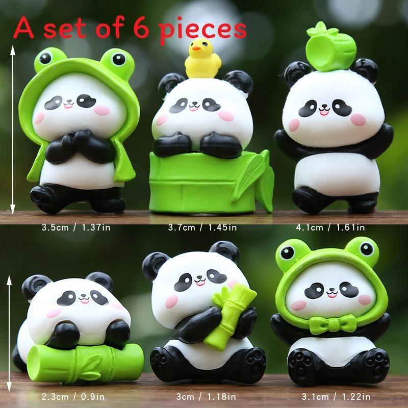 Cute Panda Embracing Bamboo With Frog Headwear Mini Model For Kids And Collectors