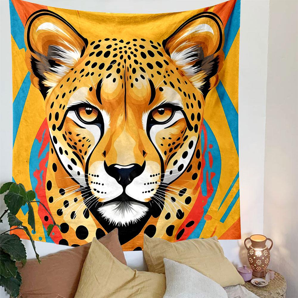 Vibrant Cheetah Face Art Patterned Tapestry Decorative Wall Hanging, Home Bedroom Living Room Decor