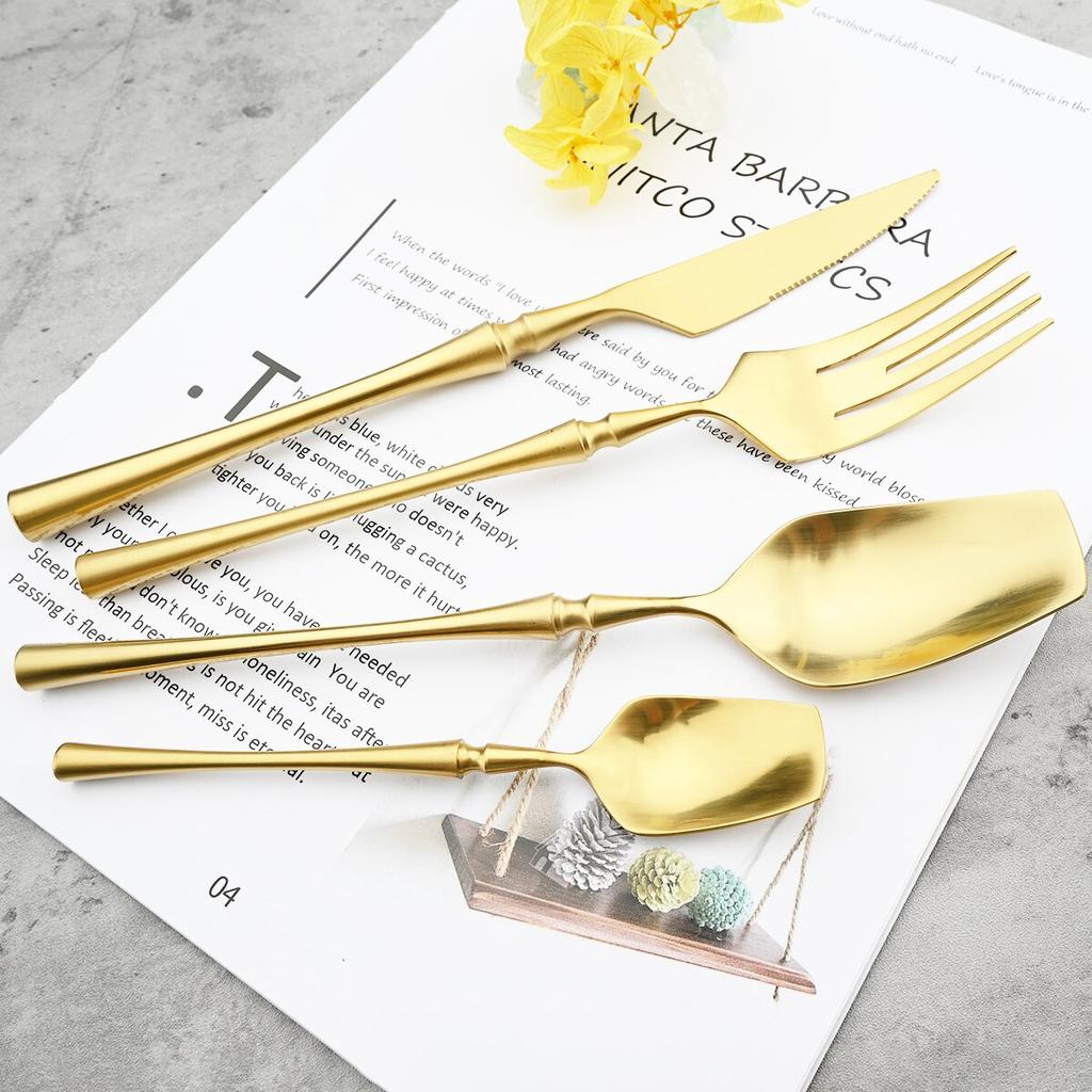 Luxury 304 Stainless Steel Dinnerware Set Matte Gold Tableware Western Knife Fork Tea Spoon Cutlery Set Patry Kitchen Silverware