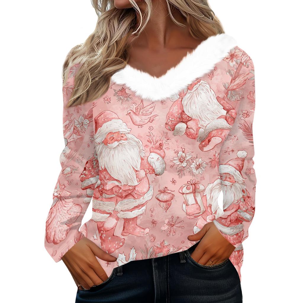 Long Sleeve Shirts For Women Cute Tops Christmas Prints Tees Blouses Casual Plus Size Basic Tops Pullover