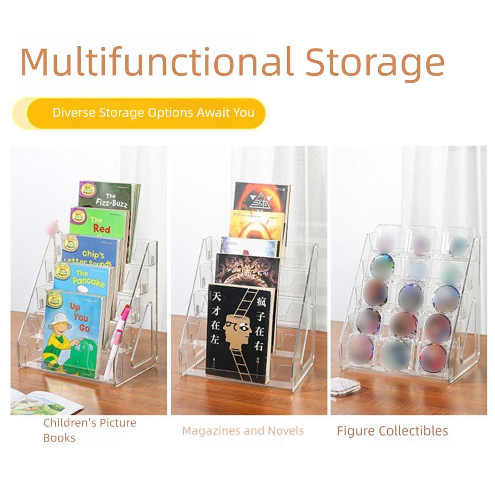 DIY Acrylic Book Display Rack 5 Tier Doll Figures Model Shelf Magazines Organizer  Home Use