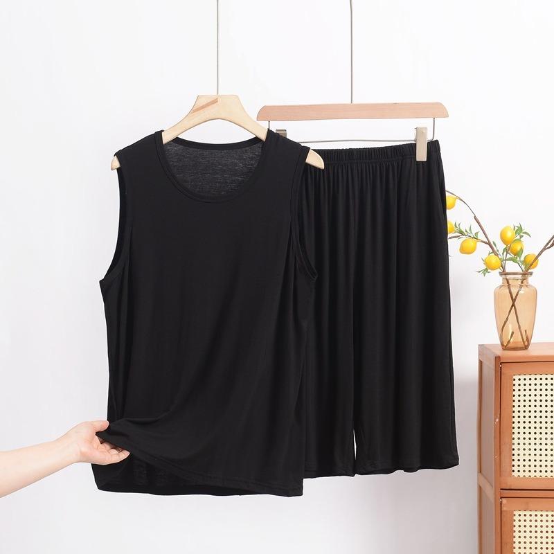 Modal Summer Vest Shorts Mens Loose Large Size Sleeveless Tshirt Outside Pocket Home Pajamas Trousers Set