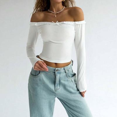 European & American Off-the-Shoulder Slimming T-shirt for Women - Sexy Autumn/Winter Style