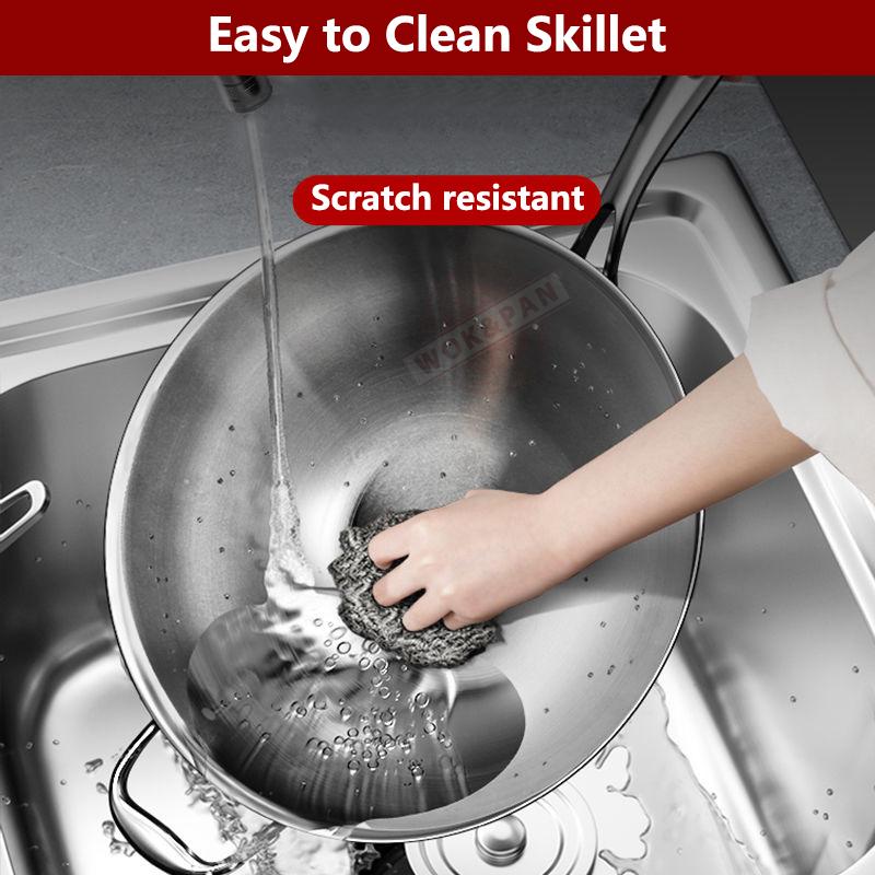 Tri-Ply Stainless Steel Wok Pan 12.6 Inch Stir-Frying Pan Induction Cooking Pan Dishwasher and Oven Safe with Auxiliary Handle