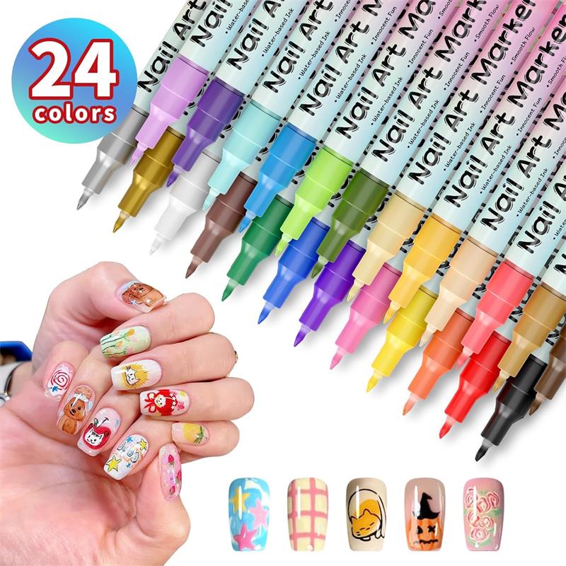 Waterproof Nail Art Pen, Quick Dry Nail Art Pens, 12/24 Color Nails Arts Pen Set, DIY Nails Arts Marker Drawing Painting Liner Pens