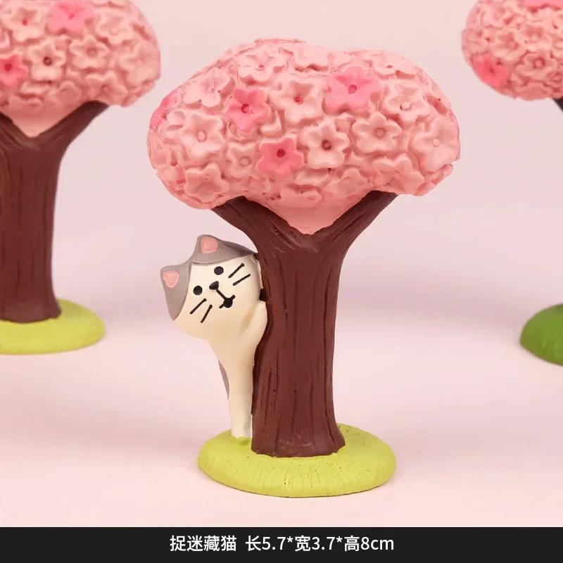 Lovely Sakura Blossom Resin Miniature Spring Day Scene Decoration Crafts Kawaii Cat with Schoolbag Pink Cherry Bookshelf Decro