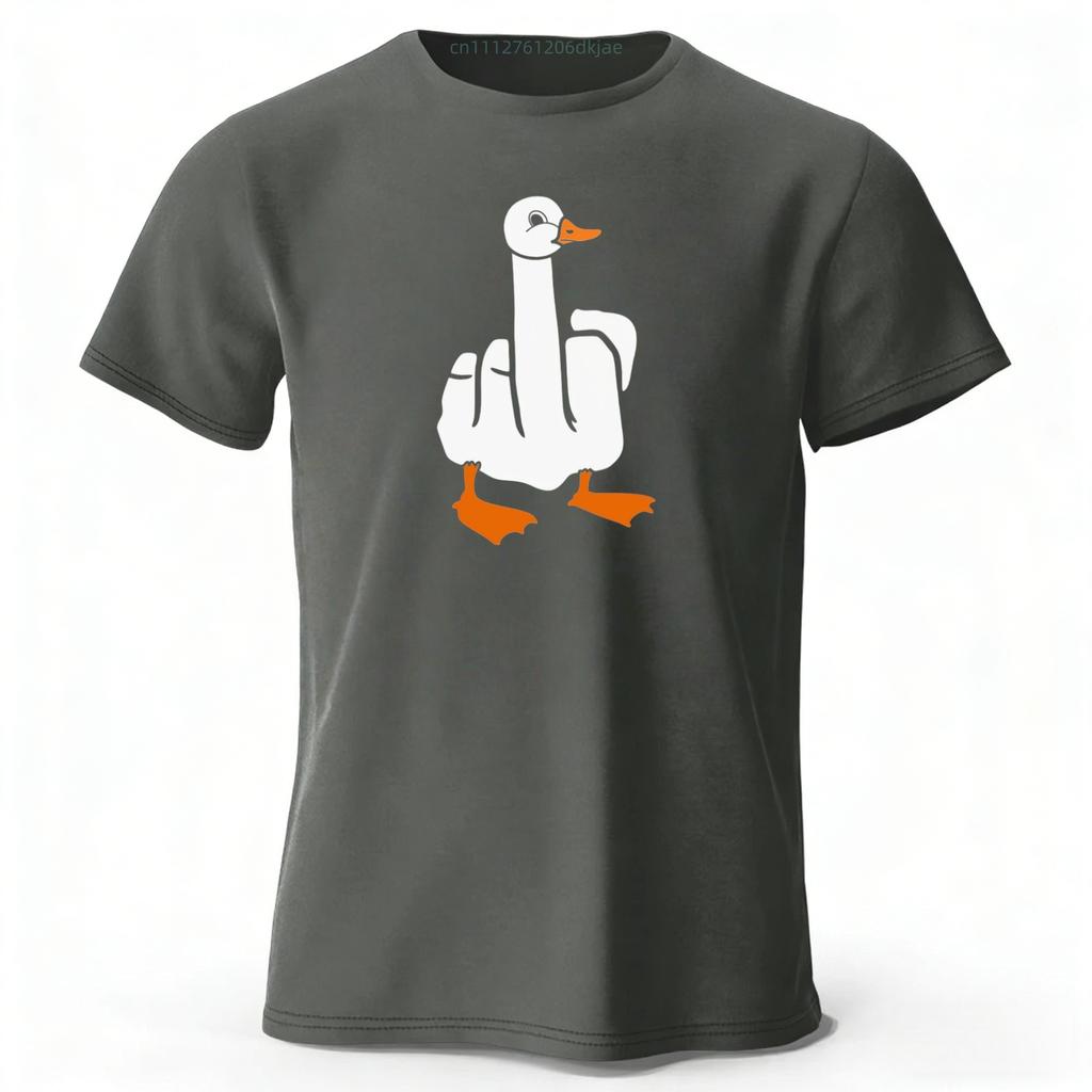 Funny Middle Finger Duck Creative Print Pure Cotton Tshirt for Mens Leisure Entertainment Tshirt Plus Size Loose Sports Top