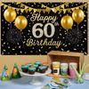 Elegant Black and Gold 60th Birthday Banner - Sparkling Anniversary Party & Photo Booth Decoration, wsj