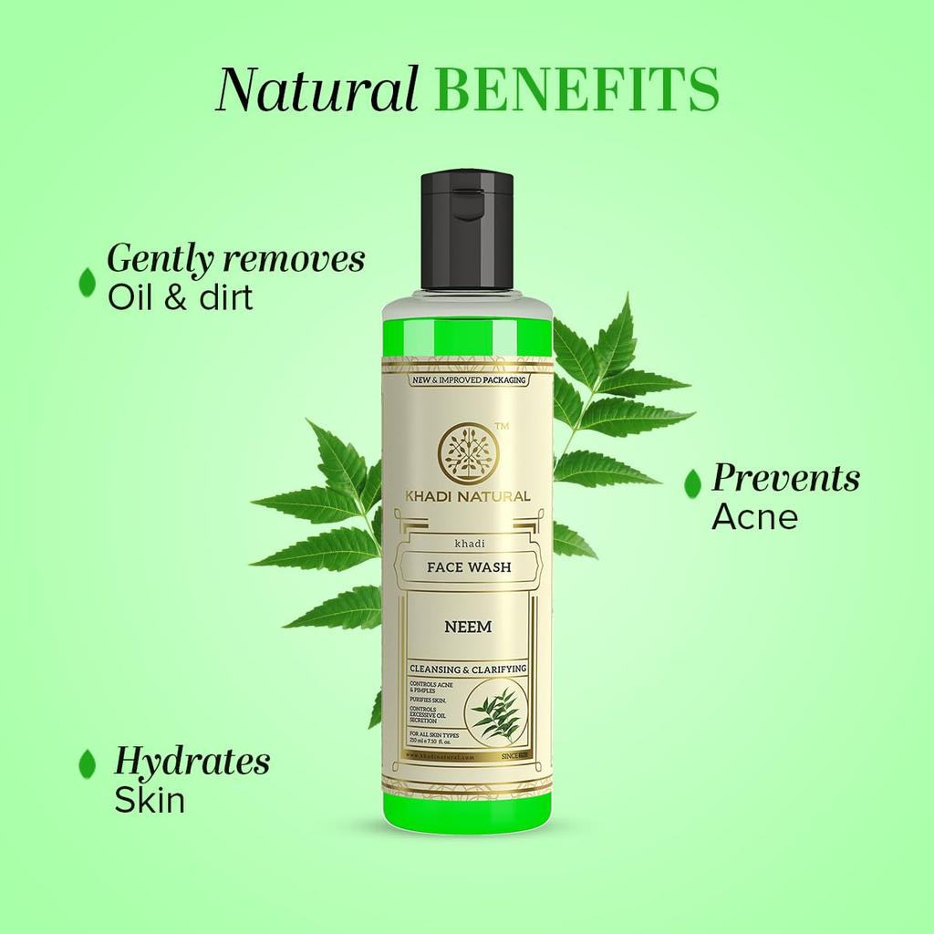 KHADI NATURAL Ayurvedic Neem Face Wash For Acne Prone Skin Paraben SLS Free Gentle Daily Cleanser 210 Ml