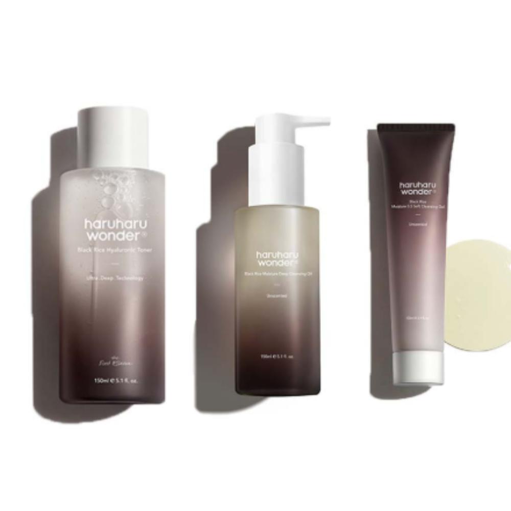 

HARUHARU WONDER Black Rice Triple Cleansing & Hydration Set - Cleansing Gel 150ml + Cleansing Oil 150ml + Hyaluronic Toner 150ml