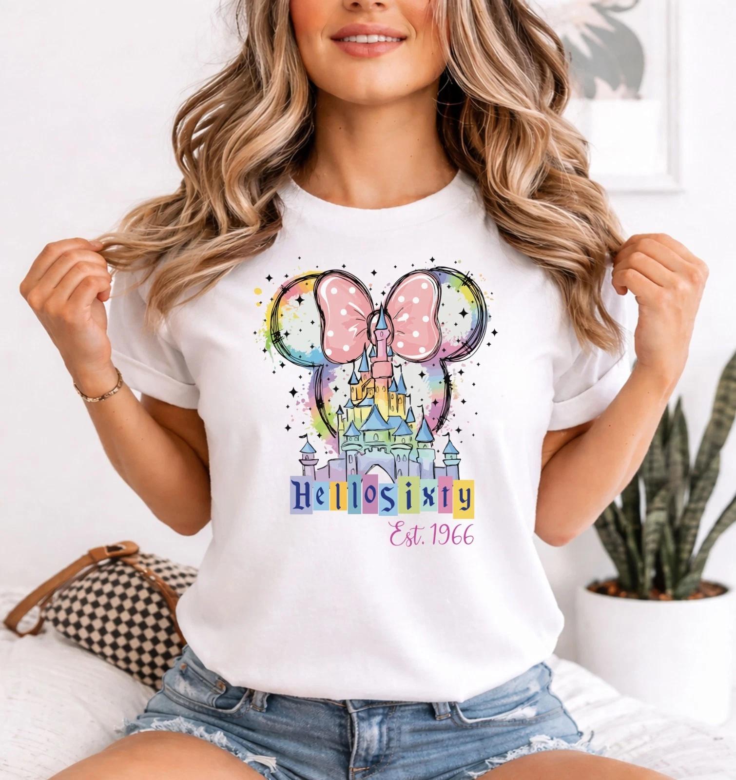 Personalised 60th Disney Birthday Queen Party Women TShirts 1966, hello 60 disn 4XL