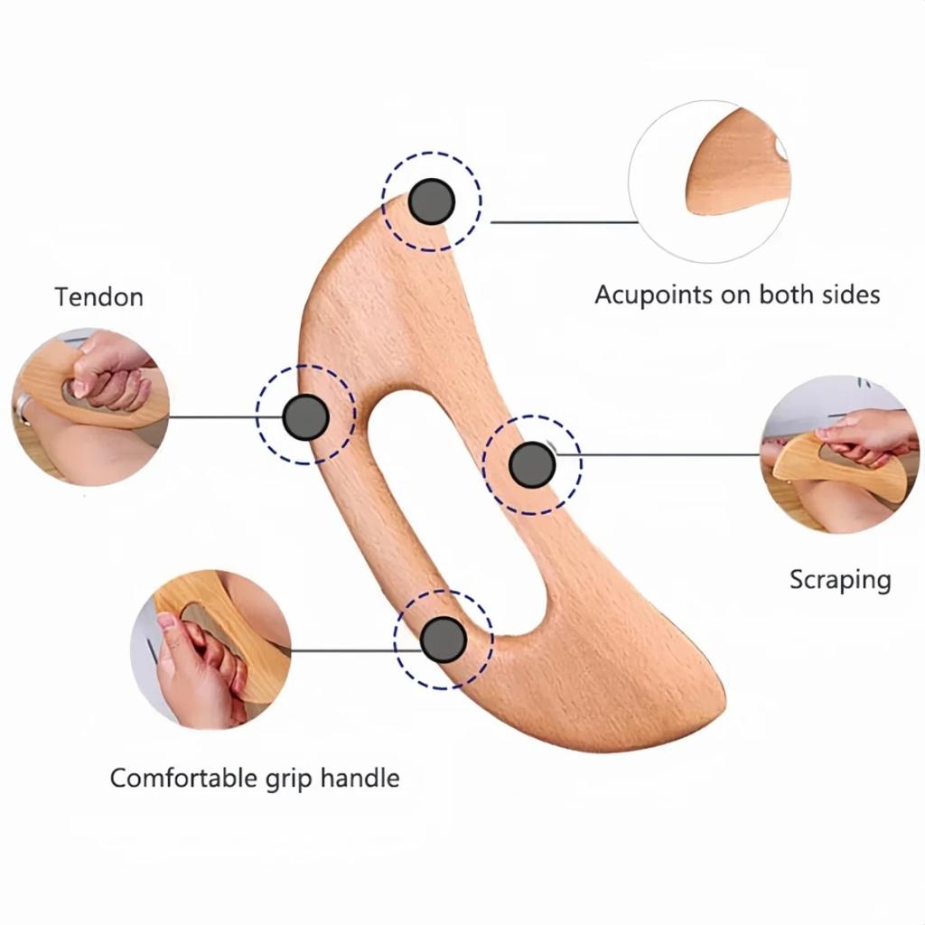 Lazy People Moon Shape Wooden Guasha Board Lymphatic Massager for Full Body Relaxation Neck Muscle Release Natural Beechwood